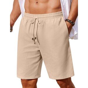 Men's Beige Casual Drawstring Shorts Beachwear Summer Lightweight Knee Length